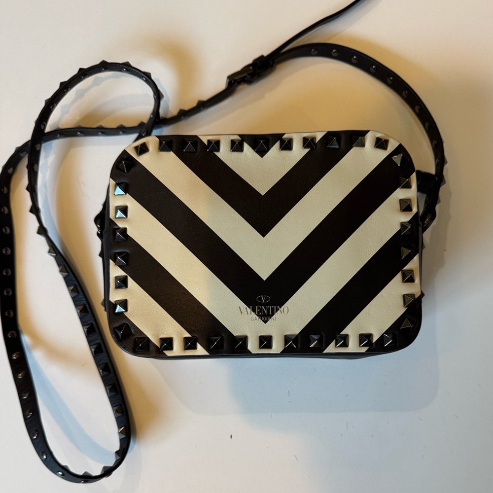 Valentino Chevron Black and Cream Crossbody Bag
